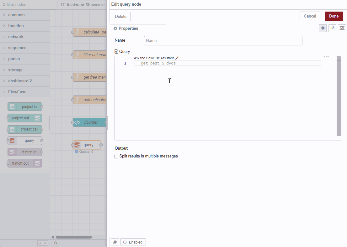 Demo of tables query node with inline completions